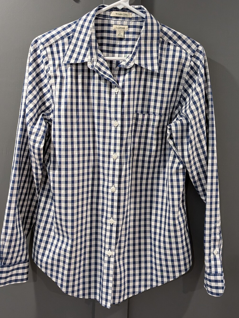 L.L. Bean Blue and White Gingham Button-Down Shirt